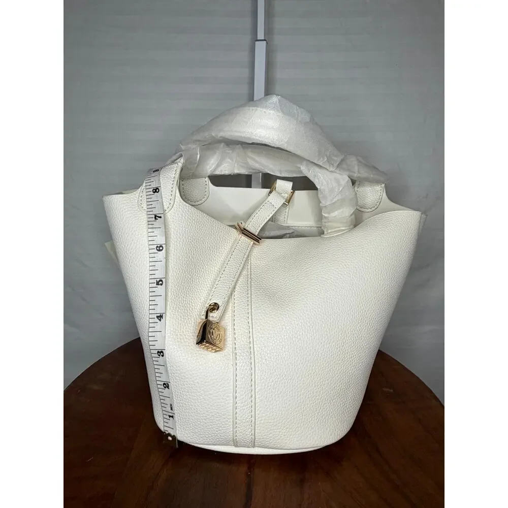Valentino Orlandi Milano NWT White Pebbled Faux Leather Tote Handbag w/ Pouch